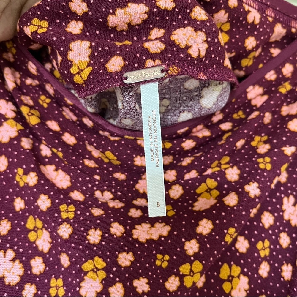 Free People IRL Mini Skirt Floral Print Plum Combo Size 8 - Picture 3 of 5